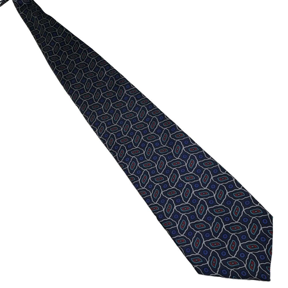 Spencer & Lowe 100% Silk Men’s Necktie Navy Red Teal Geometric Pattern